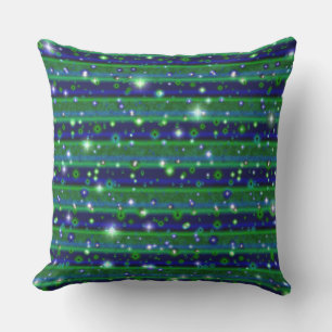 Coussin Bleu vert rayures avec étoiles et Raindrops