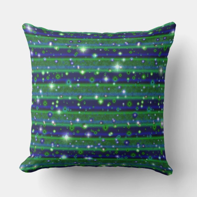 Coussin Bleu vert rayures avec étoiles et Raindrops (Recto)
