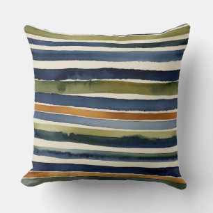 Coussin bleu vert rouille et rayures beiges
