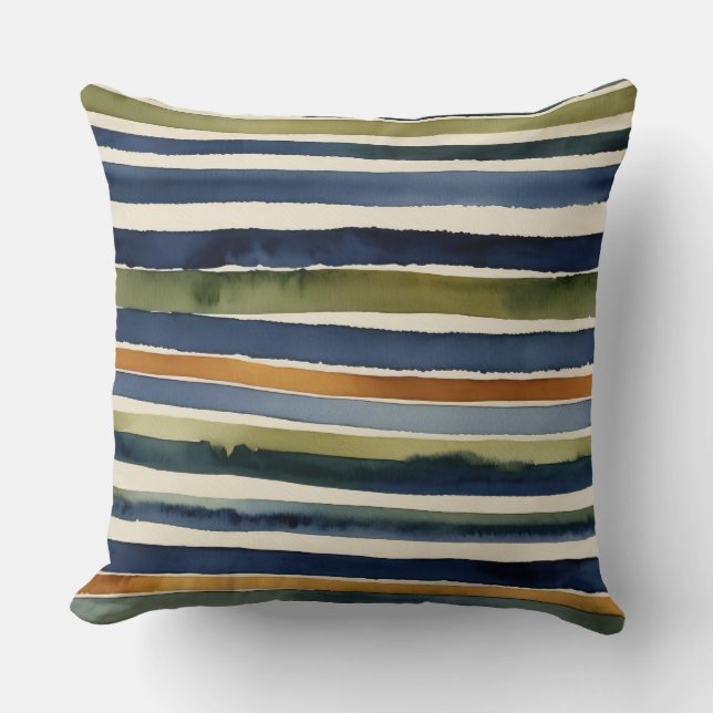 Coussin bleu vert rouille et rayures beiges (Recto)