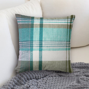 Coussin bleu vert tatan plaid