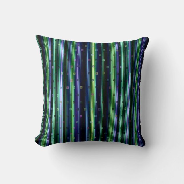 Coussin Bleu, vert, violet géométrique avec des rayures (Recto)