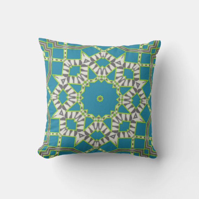 Coussin Bleu vert Zèbre Diamant Motif Kaleidoscope (Recto)