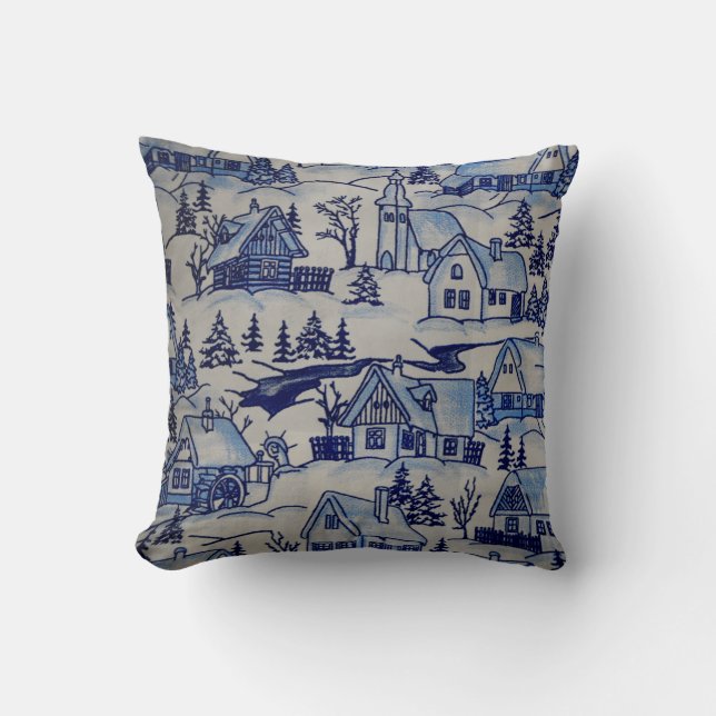 Coussin Bleu vintage/blanc de village (Recto)