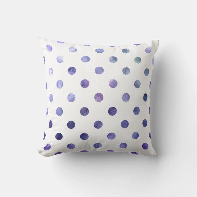 Coussin Bleu Violet Métallurique Faux Foil Polka Point (Recto)
