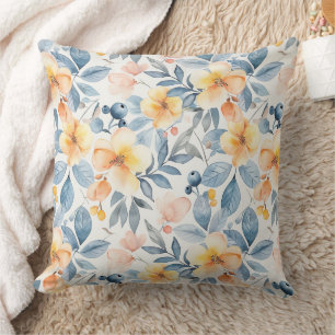 Coussin Bleus et fleurs printanières Jeter l'oreiller