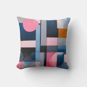Coussin Bleus et roses subtils dans l'abstraction géométri