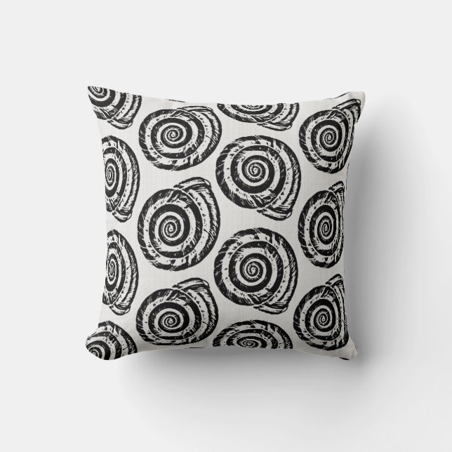 Coussin Bloc de coquillages en spirale Impression, noir et (Recto)
