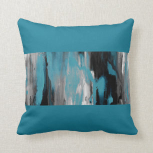 Coussin Bloc de couleur Abstrait turquoise gris noir et bl