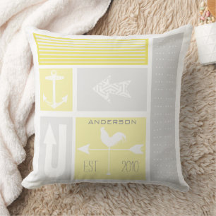 Coussin Bloc de couleur jaune gris marine personnalisé
