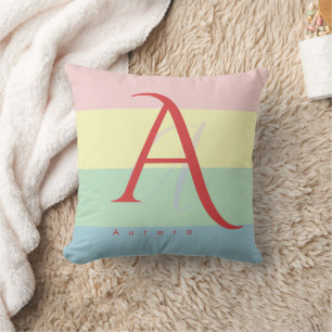 Coussin Bloc de couleur pastel moderne initial et nom pers