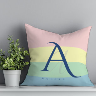 Coussin Bloc de couleur pastel moderne initial et nom pers