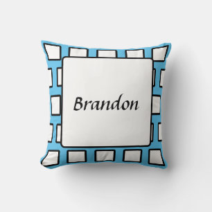 Coussin Bloc de couleur rétro personnalisé bleu noir blanc
