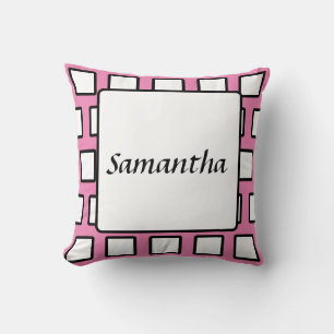 Coussin Bloc de couleur rétro rose noir et blanc personnal