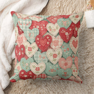 Coussin Bloc de courtepointe cœur rustique multicolore