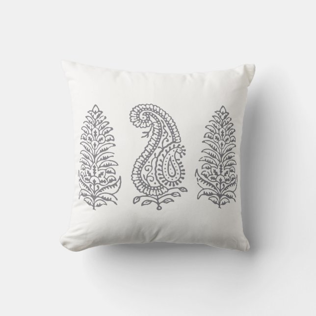 Coussin Bloc Motif Indien Imprimer gris sur blanc (Recto)