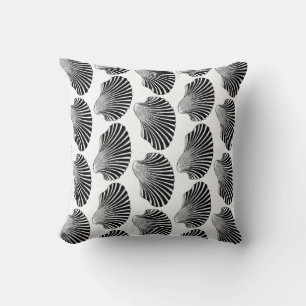Coussin Blocage de coquille de saint Jacques, noir et blan