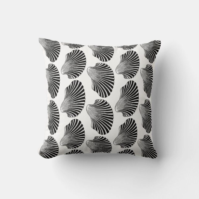 Coussin Blocage de coquille de saint Jacques, noir et blan (Recto)