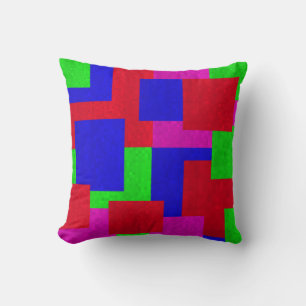 Coussin Blocs Abstraits en Mosaïque Bleue Rouge Vert Motif