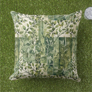 Coussin Blocs de couleur de petites brindilles feuillues
