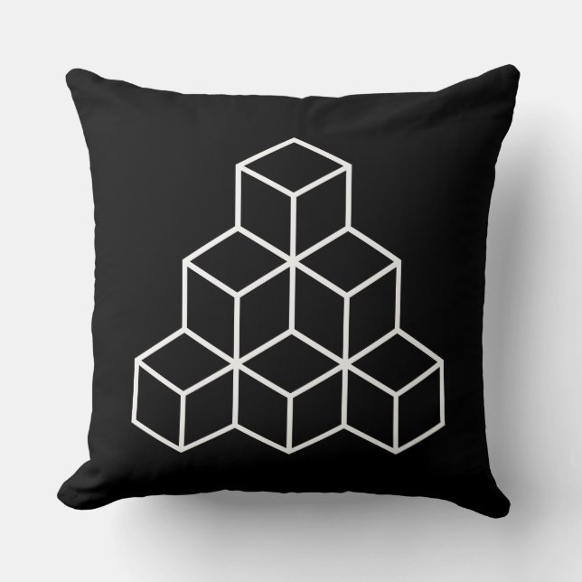 Coussin Blocs géométriques - Blanc sur Noir (Recto)