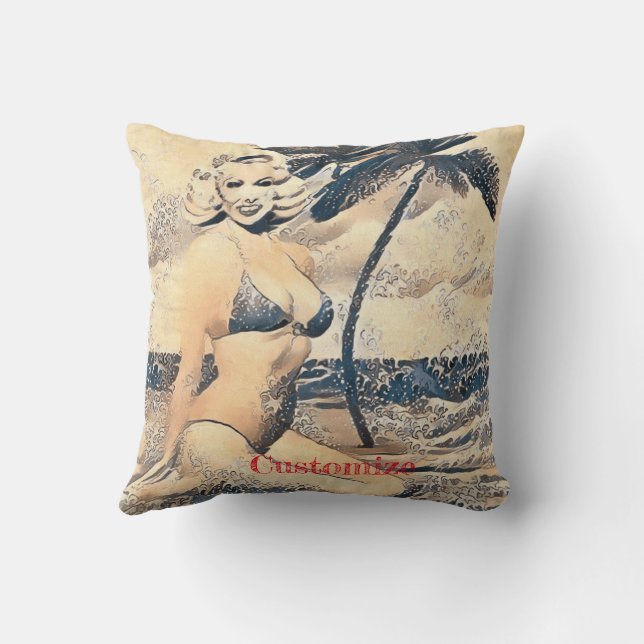 Coussin Blonde Kneeling Modèle de bikini Thunder_Cove (Verso)