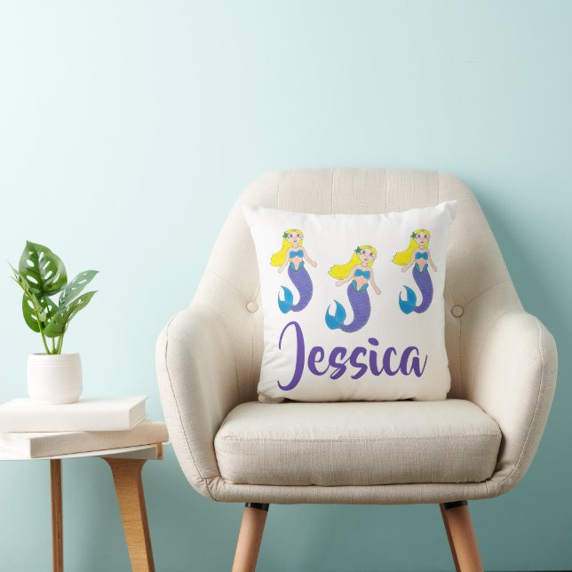 Coussin Blonde nage Sirène fille pourpre Queue Océan Mer (Chaise)