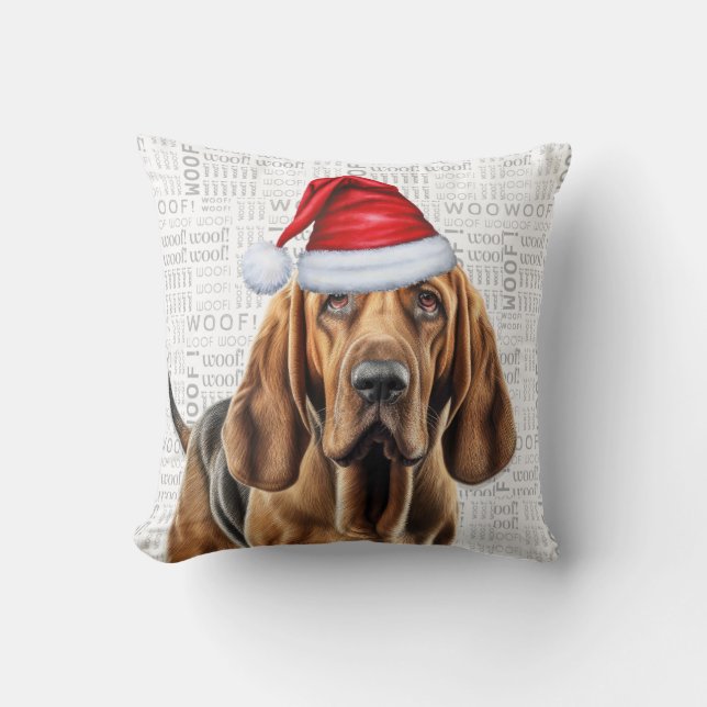 Coussin Bloodhound Chien Aquarelle Noël (Recto)