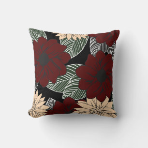 Coussin Blooms rouges et tanins modernes et Feuille