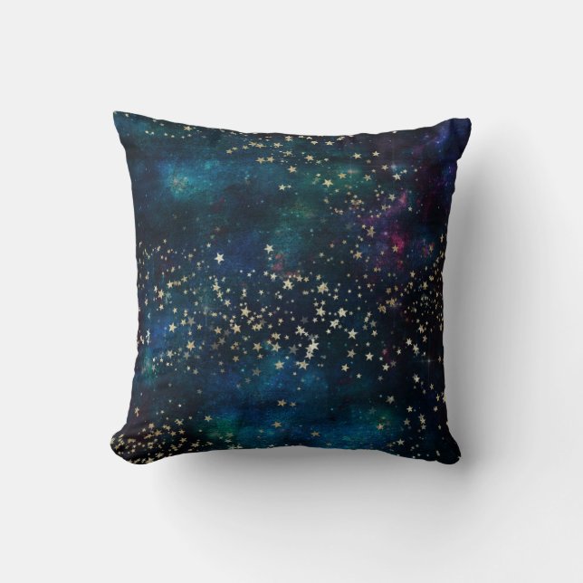 Coussin Blue and Gold Under the Stars Night Sky (Recto)
