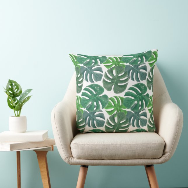 Coussin Blue and Green Palm Tropical Feuille Motif (Chaise)
