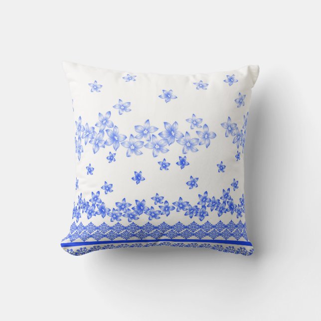 Coussin Blue and White floral design, (Recto)