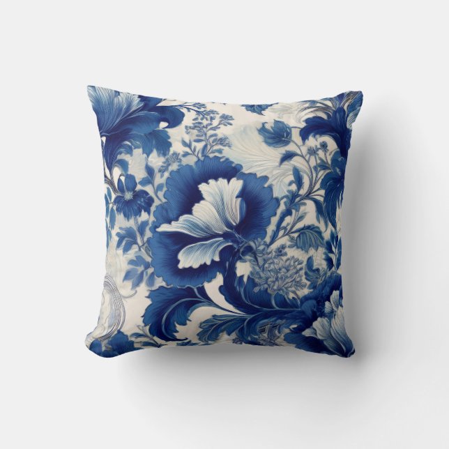 Coussin Blue and white floral throw pillow (Recto)