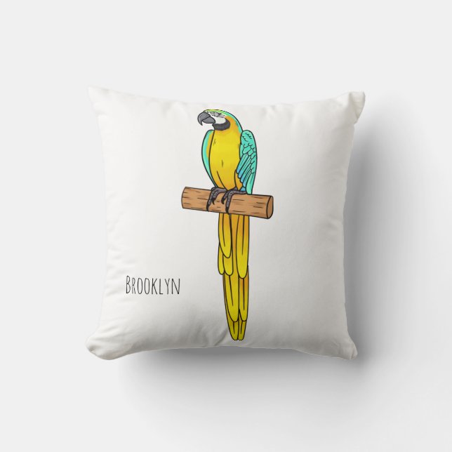 Coussin Blue-and-yellow macaw bird cartoon illustration (Recto)