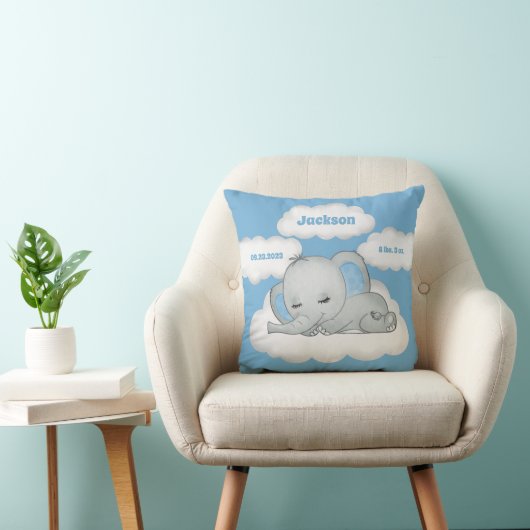 Coussin Blue Baby Boy Elephant Keepsaké Nom de naissance S (Chaise)