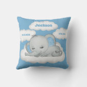 Coussin Blue Baby Boy Elephant Keepsaké Nom de naissance S (Verso)