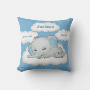 Coussin Blue Baby Boy Elephant Keepsaké Nom de naissance S