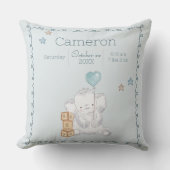 Coussin Blue Baby Boy Elephant Nom personnalisé Keepsaké (Recto)