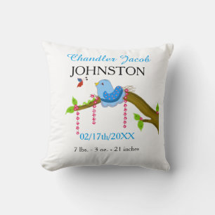 Coussin Blue Bird Baby Faire-part de naissance