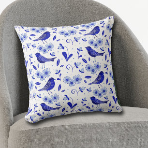 Coussin Blue Bird Folk Art Motif