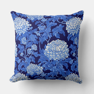 Coussin Blue Black Chinoiserie Peony Floral
