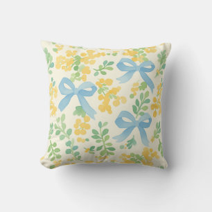Coussin Blue Bows et jaune Floral Cottagecore Motif