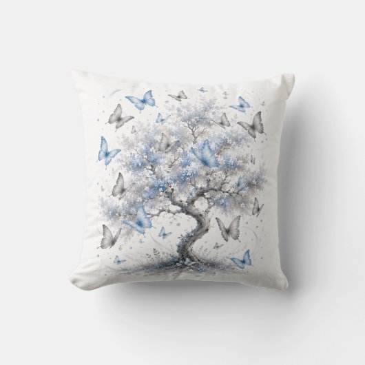 Coussin Blue Butterfly Tree Throw Pillow (Recto)