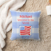 Coussin Blue Check USA Flag WELCOME TO THE WORLD (Couverture)