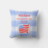 Coussin Blue Check USA Flag WELCOME TO THE WORLD (Recto)