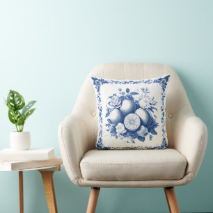 Coussin Blue Chinoiserie Citrus Coussin, Porcelaine design