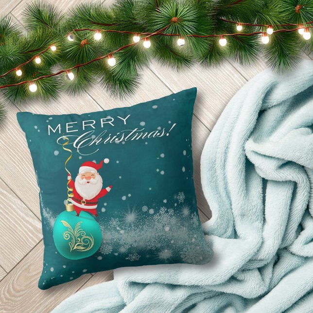 Coussin Blue Christmas Santa Ornament Throw Pillow (Créateur téléchargé)