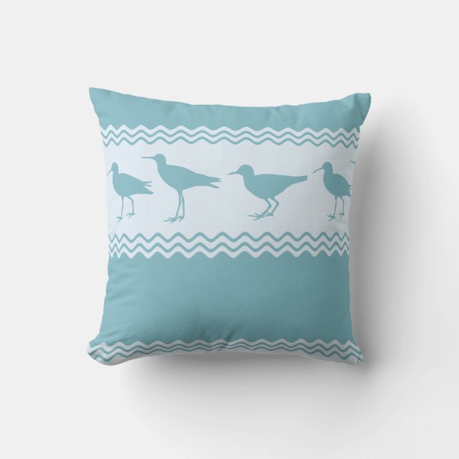 Coussin Blue Coastal Sandpiper Bird Stripes (Recto)