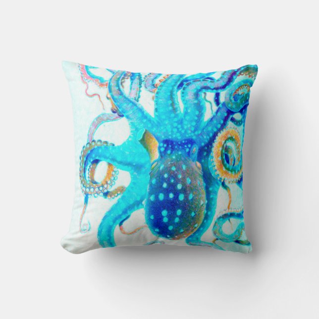 Coussin Blue colorful octopus (Recto)