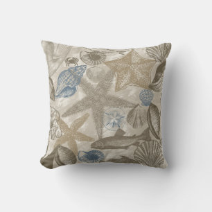 Coussin Blue Cream Beach Ocean Shells
